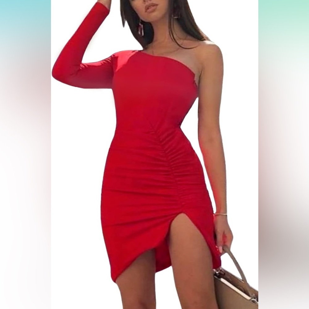 Mascomoda red one shoulder dress